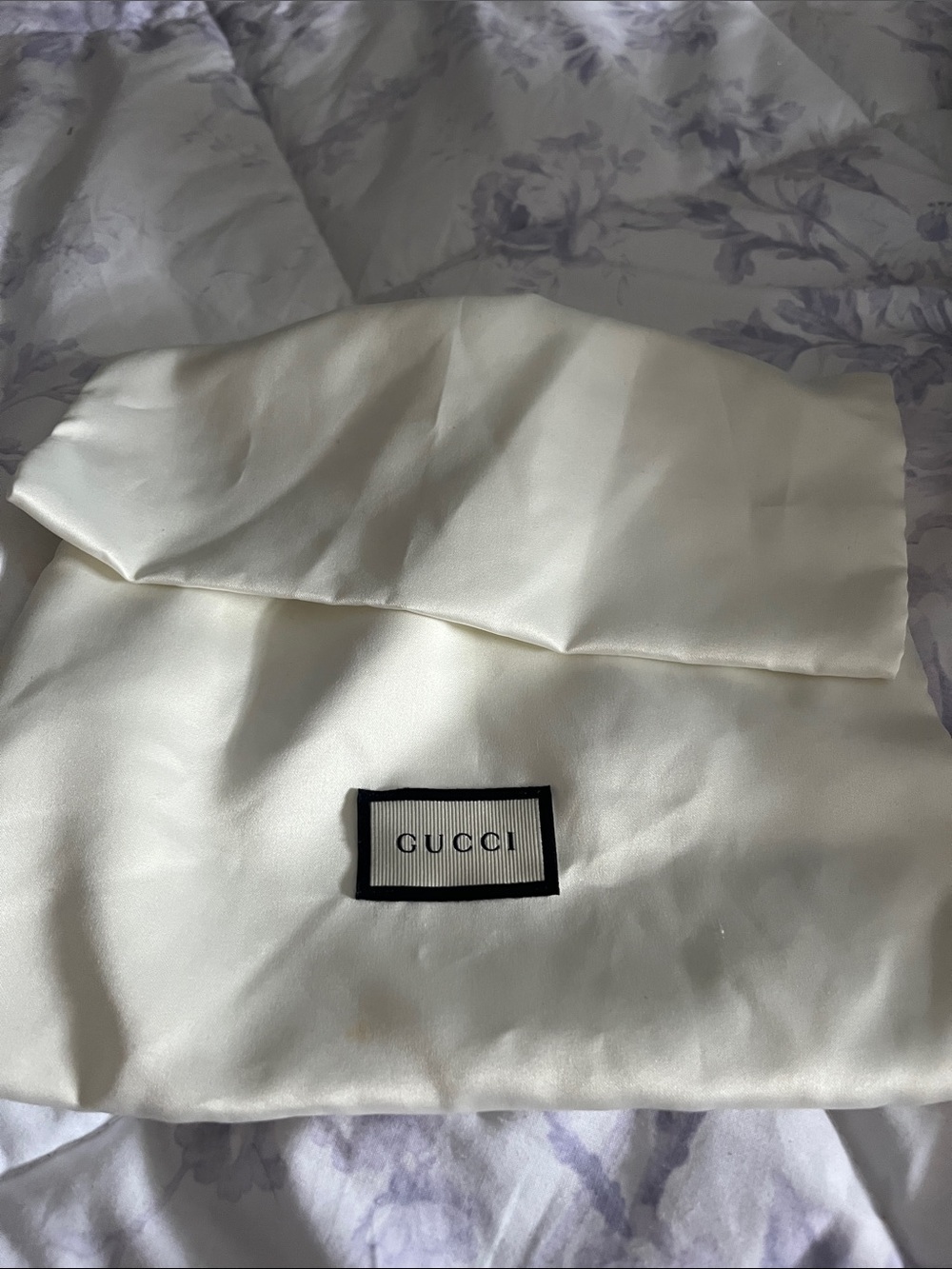 Gucci Ivory Satin Accessory Pouch with Logo Patch
